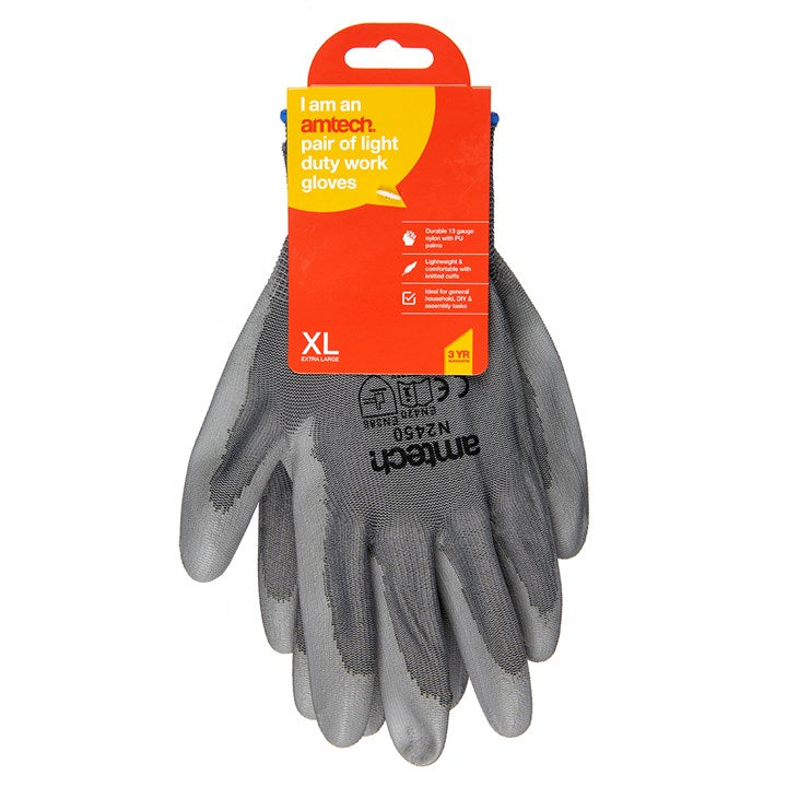 Amtech XL (Size 10) Light duty polyurethane-coated work gloves - grey N2450