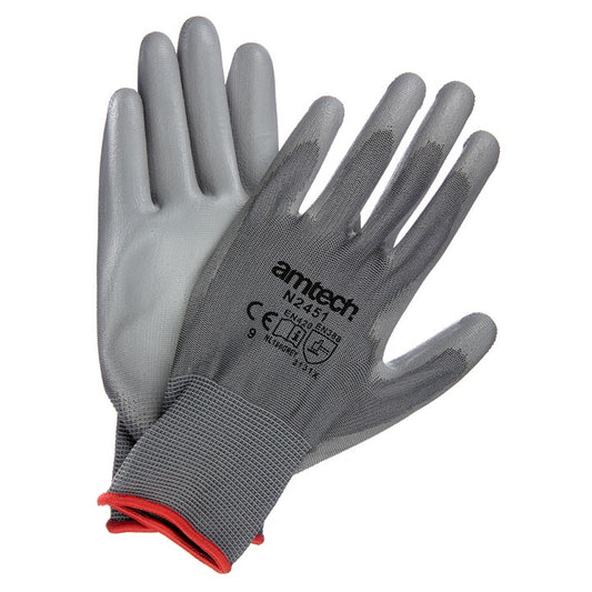 Amtech Large (Size 9) Light duty polyurethane-coated work gloves - grey N2451