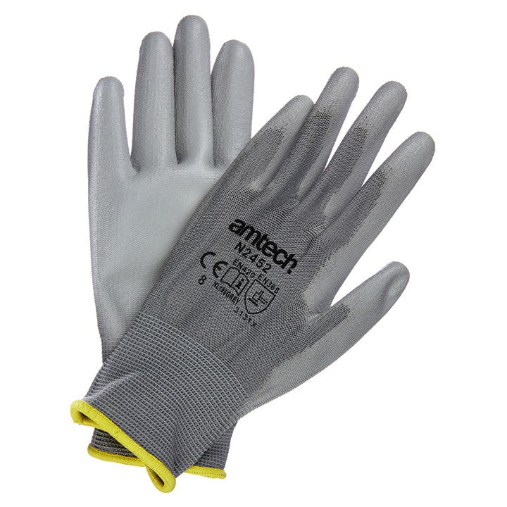 Amtech Medium (Size 8) Light duty polyurethane-coated work gloves - white N2452