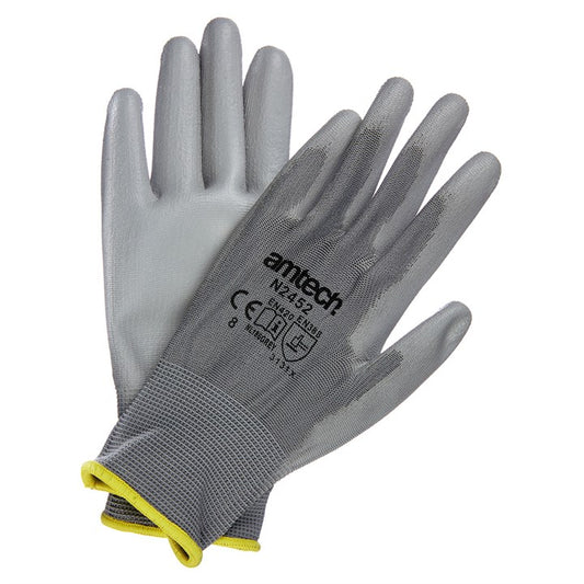 Amtech Medium (Size 8) Light duty polyurethane-coated work gloves - white N2452