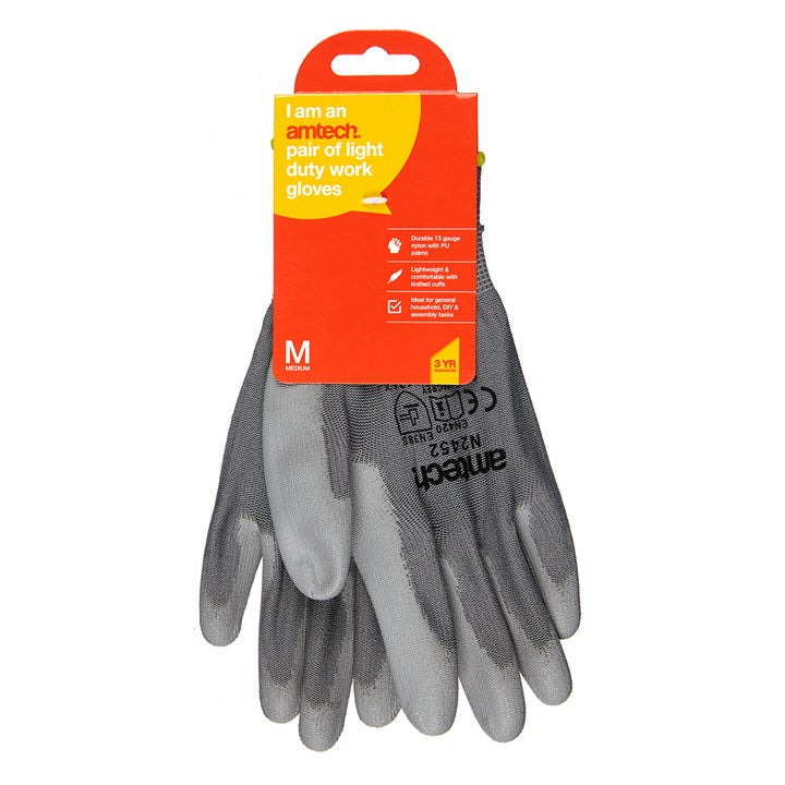 Amtech Medium (Size 8) Light duty polyurethane-coated work gloves - white N2452