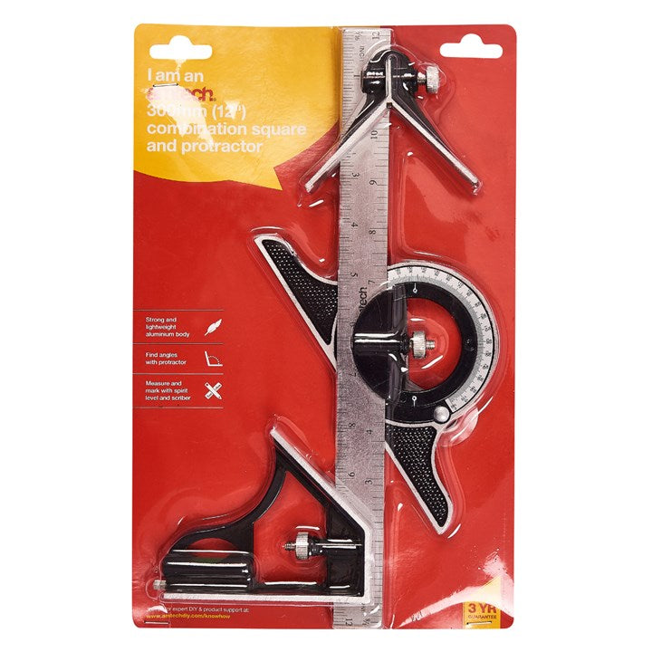 Amtech 300mm (12") combination square and protractor P4010