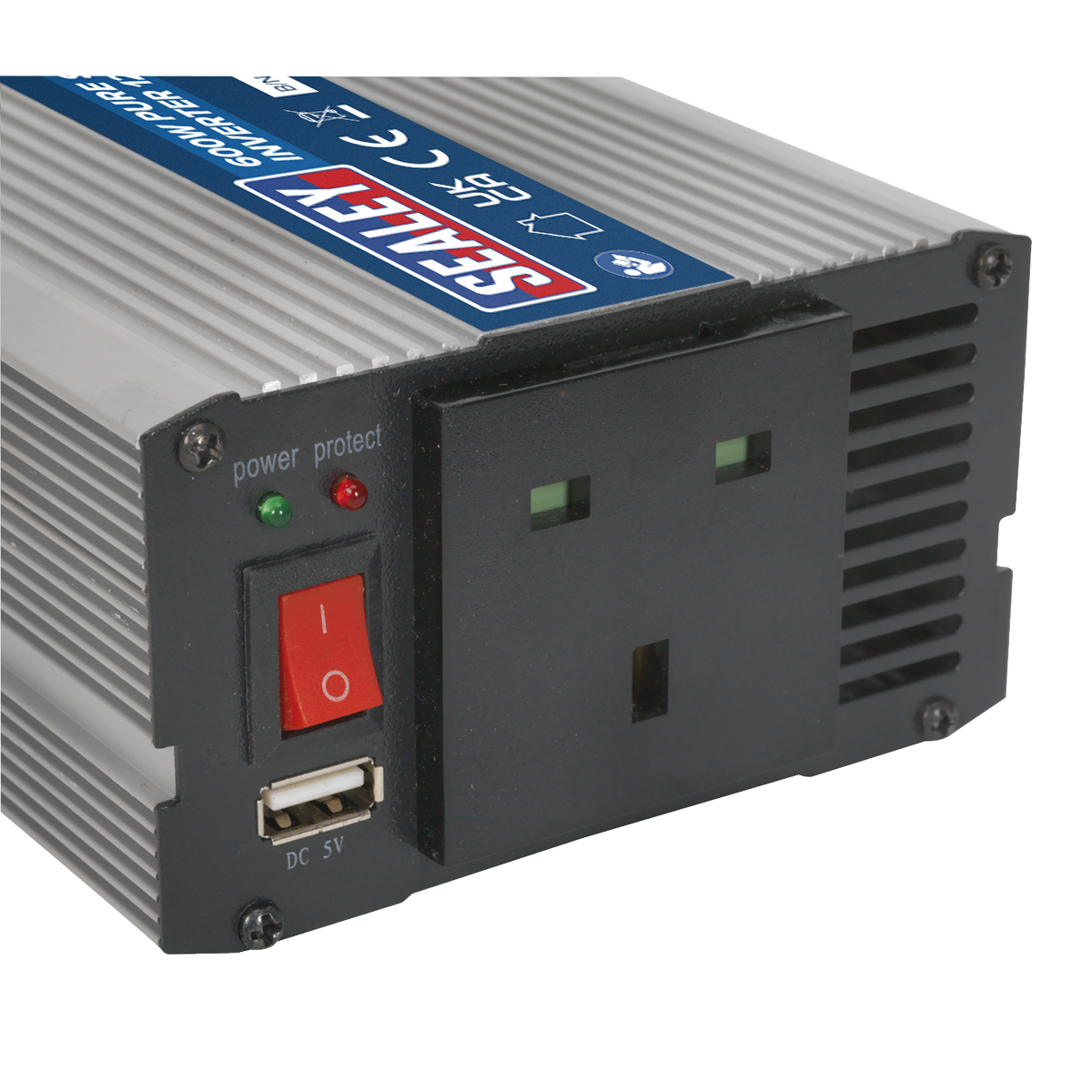 Sealey 600W Pure Sine Wave Power Inverter 12V DC - 230V ~ 50Hz PSI600