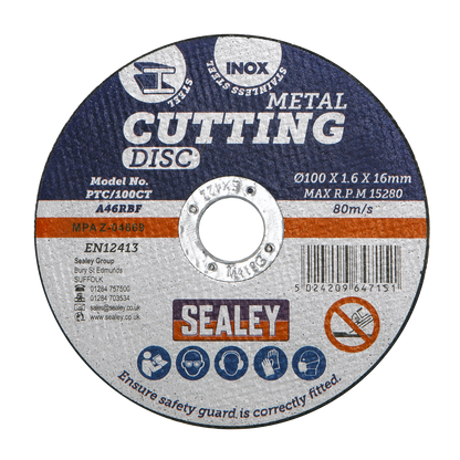 Sealey Ø100 x 1.6mm Cutting Disc 16mm Bore PTC/100CT