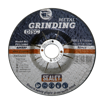 Sealey Ø100 x 6mm Grinding Disc Ø16mm Bore PTC/100G