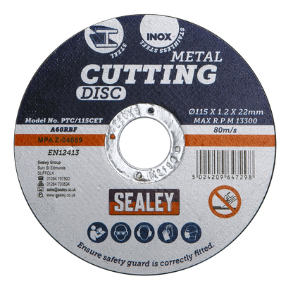 Sealey Ø115 x 1.2mm Cutting Disc 22mm Bore PTC/115CET