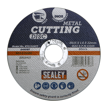 Sealey Ø115 x 1.6mm Cutting Disc 22mm Bore PTC/115CT