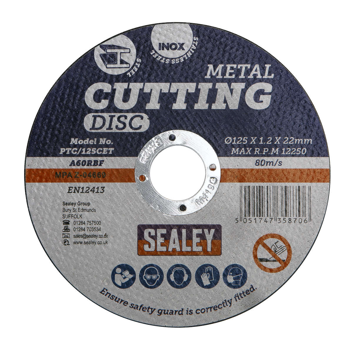 Sealey Ø125 x 1.2mm Cutting Disc 22mm Bore PTC/125CET