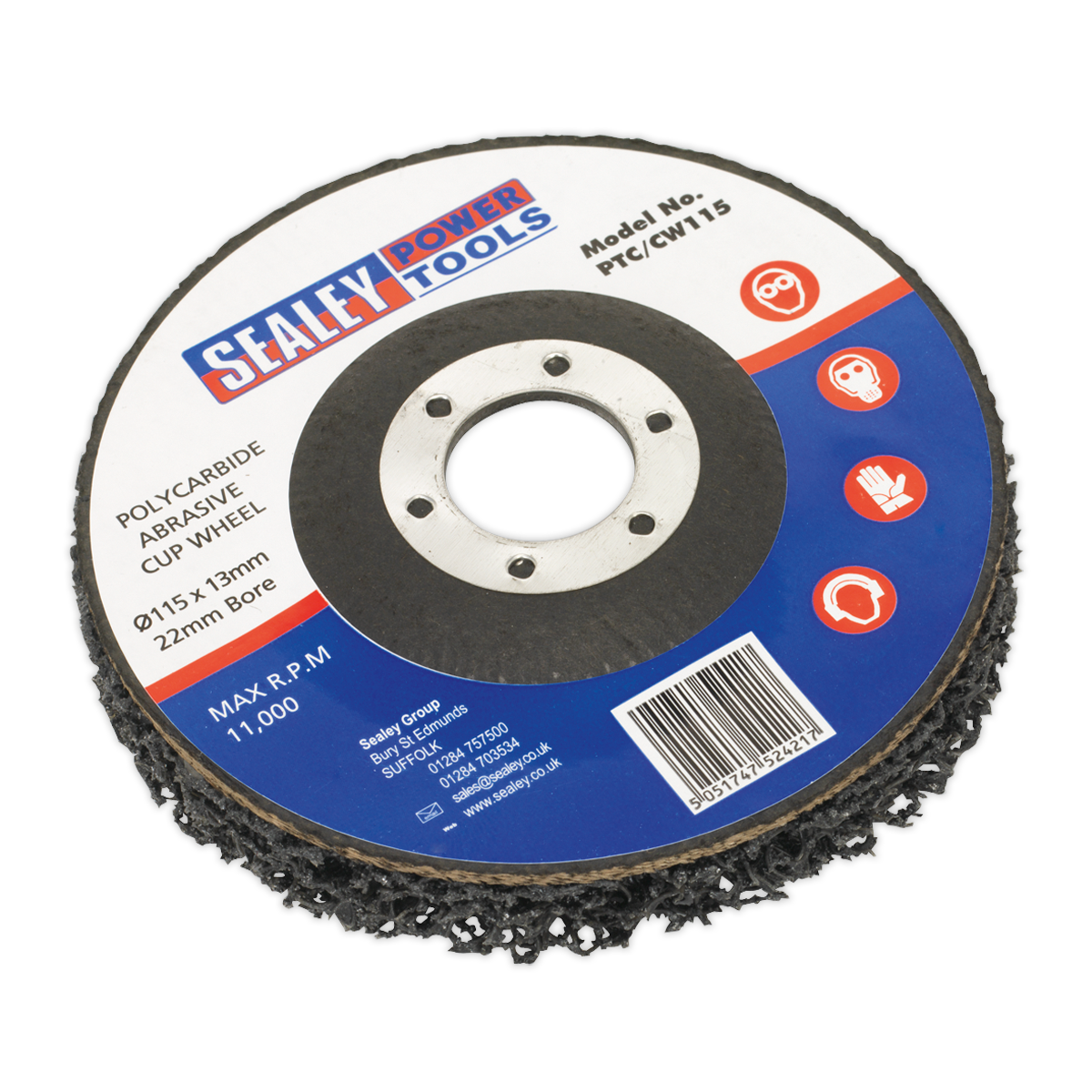 Sealey Ø115 x 13mm Polycarbide Abrasive Cup Wheel Ø22mm Bore PTC/CW115