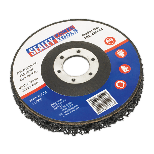 Sealey Ø115 x 13mm Polycarbide Abrasive Cup Wheel Ø22mm Bore PTC/CW115