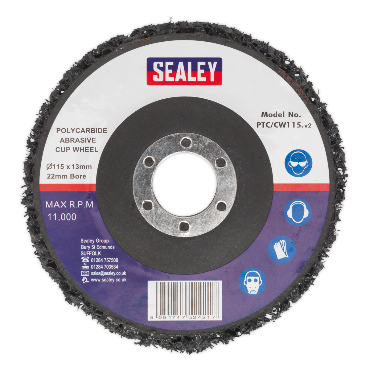 Sealey Ø115 x 13mm Polycarbide Abrasive Cup Wheel Ø22mm Bore PTC/CW115