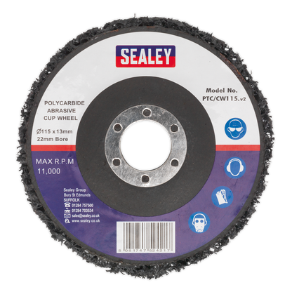 Sealey Ø115 x 13mm Polycarbide Abrasive Cup Wheel Ø22mm Bore PTC/CW115