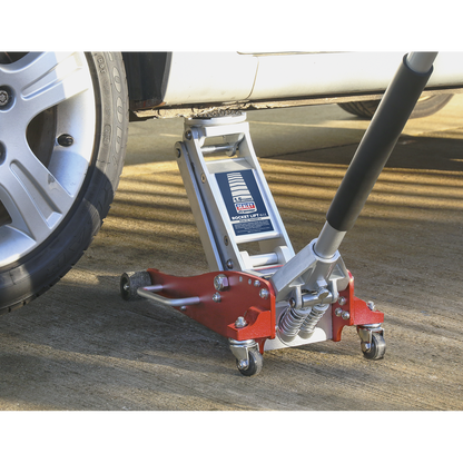 Sealey 1.5tonne Aluminium Low Entry Trolley Jack with Rocket Lift RJA1550