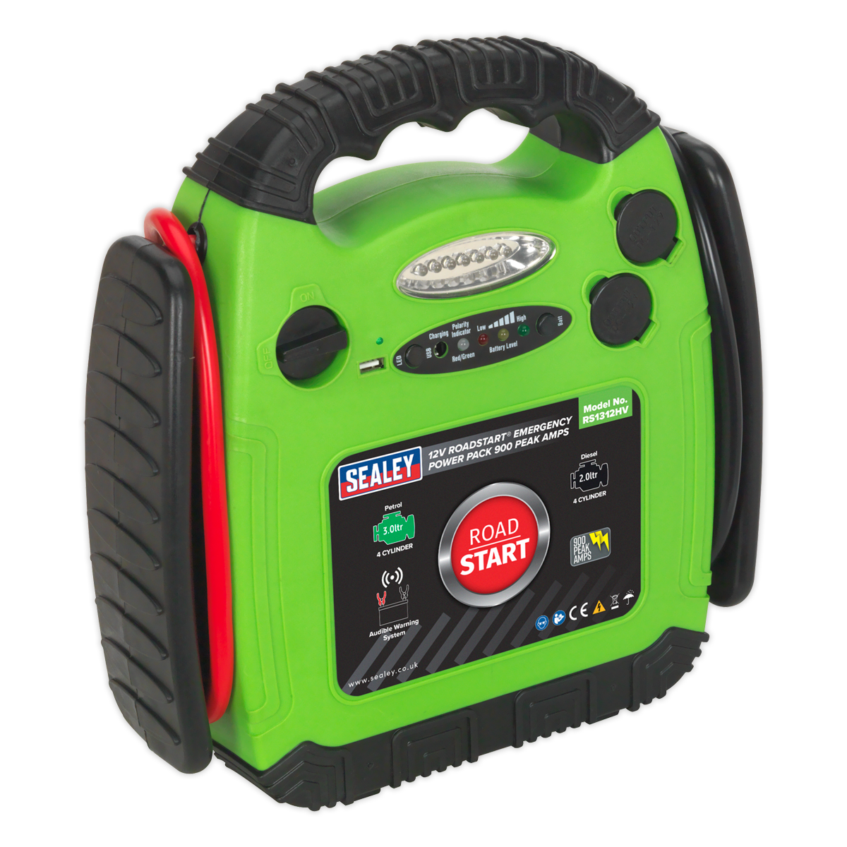 Sealey 900A 12V RoadStart® Emergency Jump Starter - Hi-Vis Green RS1312HV