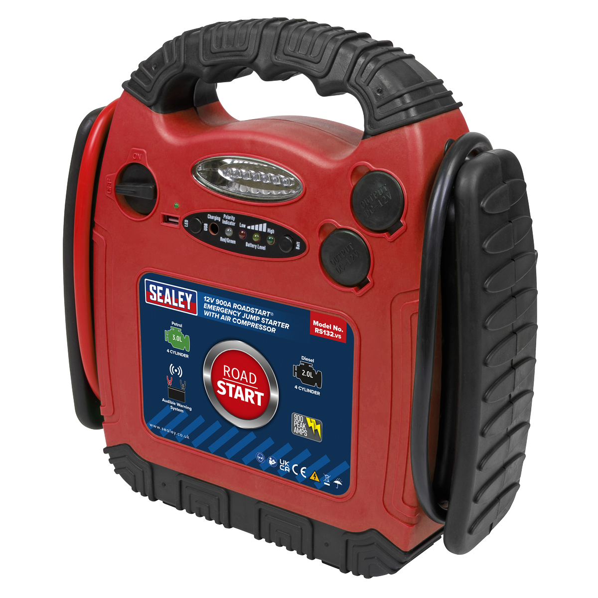Sealey 12V 900A RoadStart® Emergency Jump Starter with Air Compressor RS132