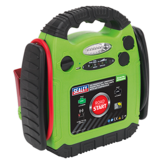 Sealey 900A 12V RoadStart® Emergency Jump Starter - Hi-Vis with Air Compressor RS1322HV