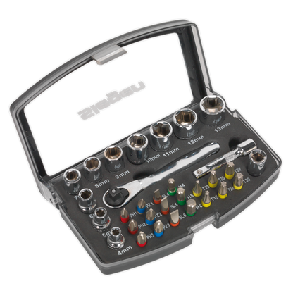 Sealey 31pc 1/4"Sq Drive Socket & Colour-Coded Bit Set S01036