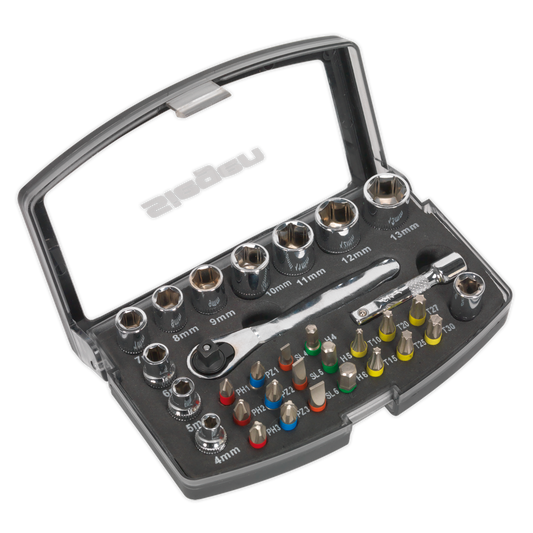 Sealey 31pc 1/4"Sq Drive Socket & Colour-Coded Bit Set S01036