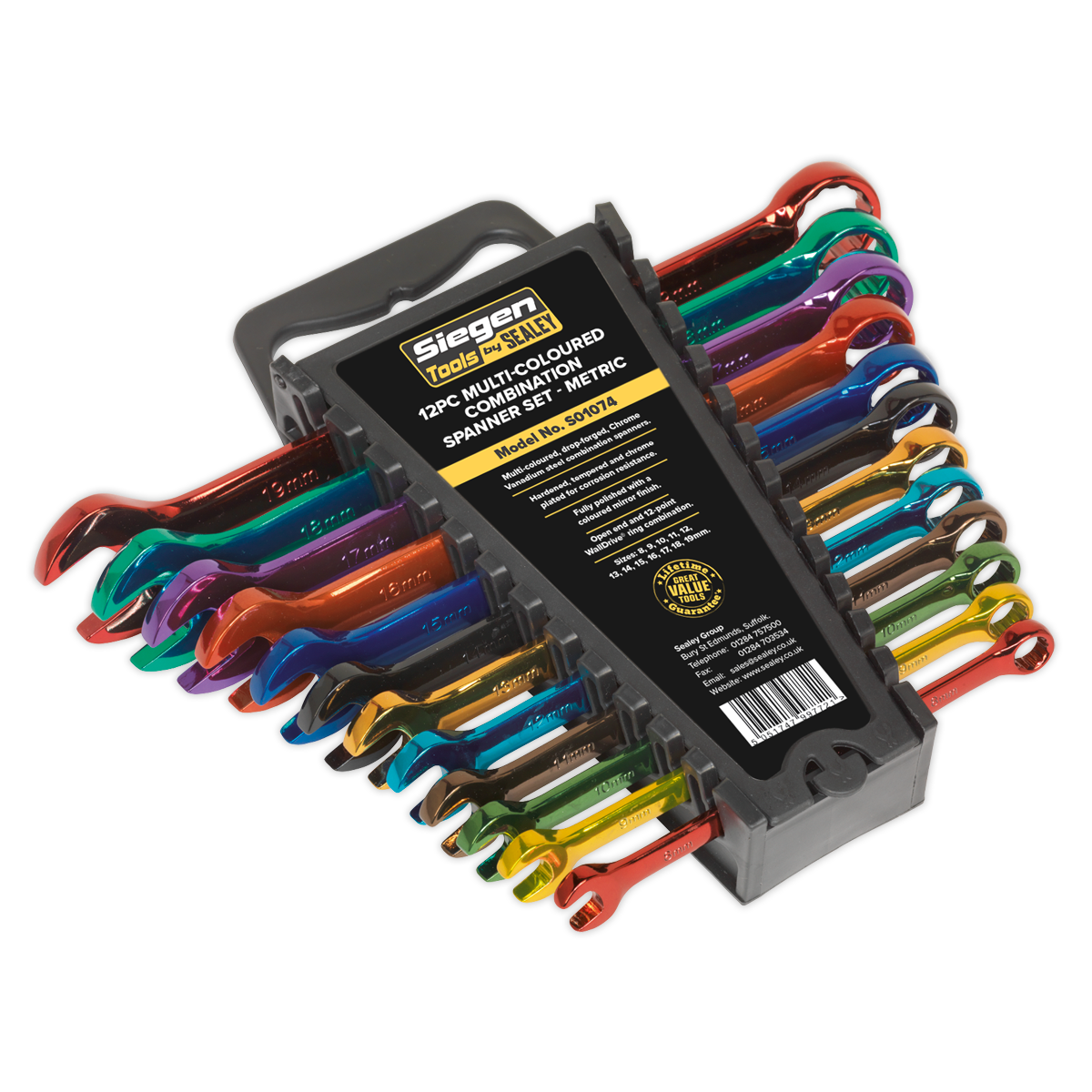 Sealey 12pc Multi-Coloured Combination Spanner Set S01074