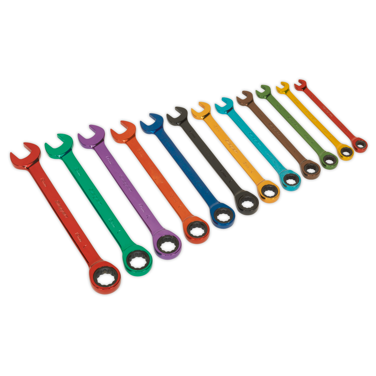 Sealey 12pc Multi-Coloured Combination Ratchet Spanner Set S01075
