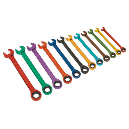 Sealey 12pc Multi-Coloured Combination Ratchet Spanner Set S01075