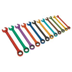 Sealey 12pc Multi-Coloured Combination Ratchet Spanner Set S01075