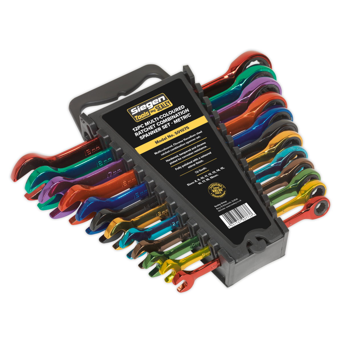 Sealey 12pc Multi-Coloured Combination Ratchet Spanner Set S01075