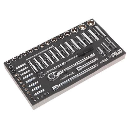 Sealey 62pc 1/4" & 1/2"Sq Drive Socket Set with Tool Tray S01122
