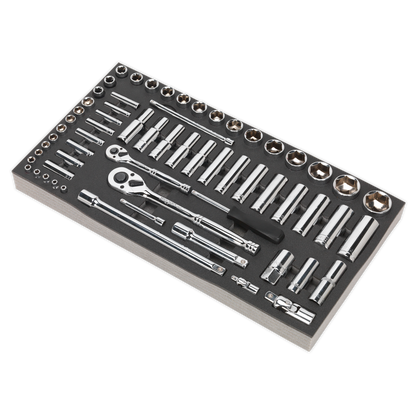 Sealey 62pc 1/4" & 1/2"Sq Drive Socket Set with Tool Tray S01122