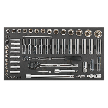 Sealey 62pc 1/4" & 1/2"Sq Drive Socket Set with Tool Tray S01122