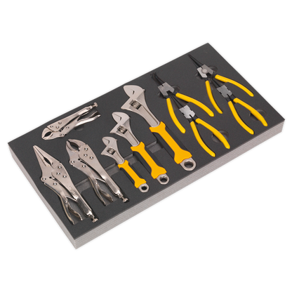 Sealey 10pc Adjustable Wrench & Pliers Set with Tool Tray S01130