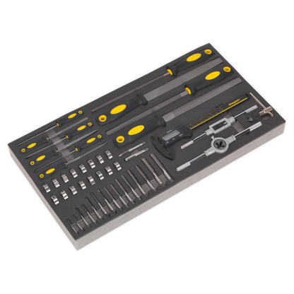 Sealey 48pc Tap & Die, File & Caliper Set with Tool Tray S01132
