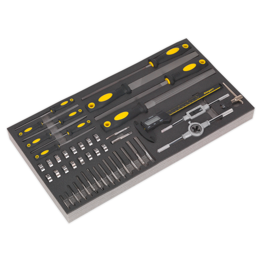 Sealey 48pc Tap & Die, File & Caliper Set with Tool Tray S01132