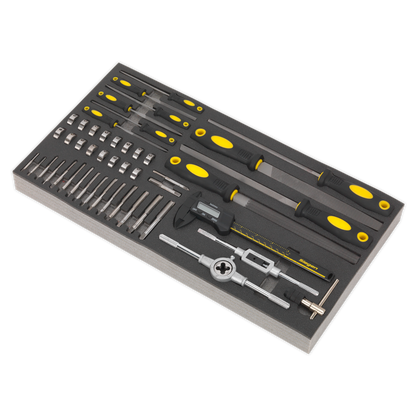 Sealey 48pc Tap & Die, File & Caliper Set with Tool Tray S01132