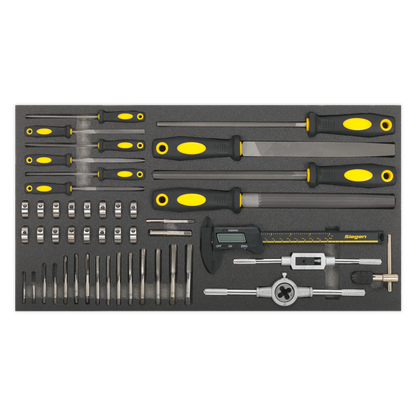 Sealey 48pc Tap & Die, File & Caliper Set with Tool Tray S01132