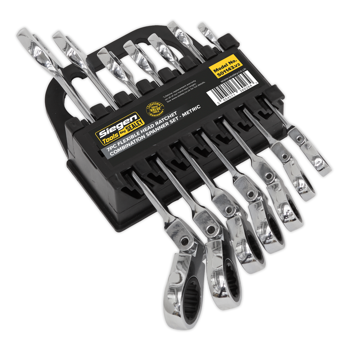 Sealey 7pc Flexi-Head Combination Ratchet Spanner Set S01143