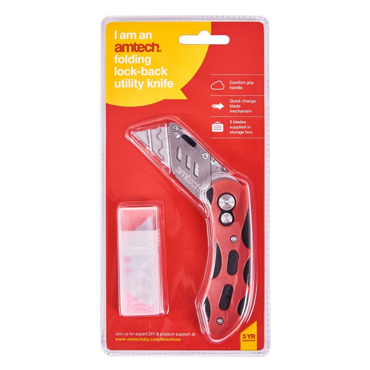 Amtech Folding lock-back utility knife with comfort grip S0295