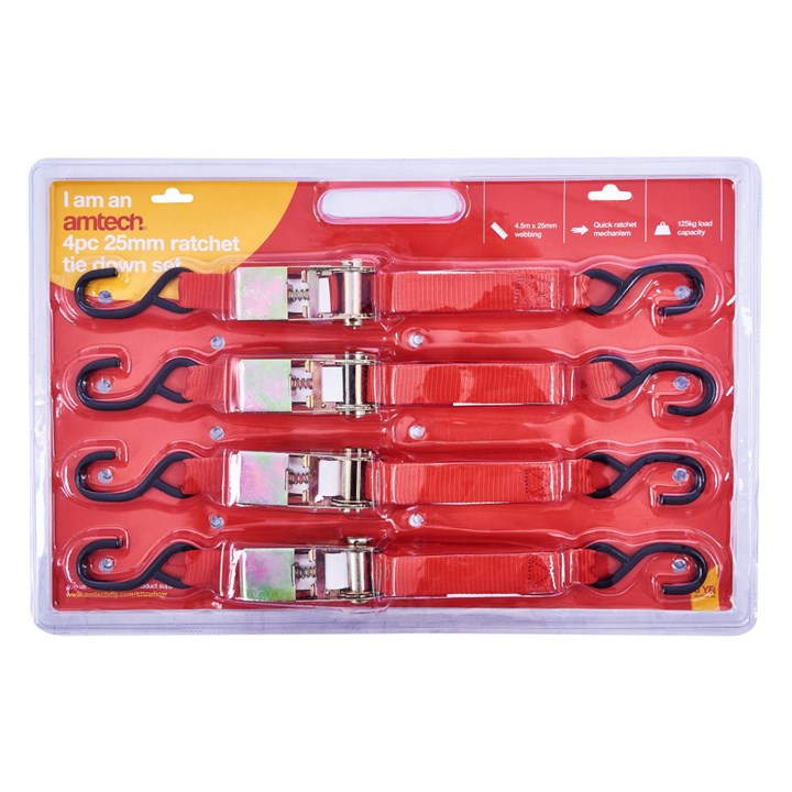 Amtech 4 Piece 450cm Ratchet tie down set S0751