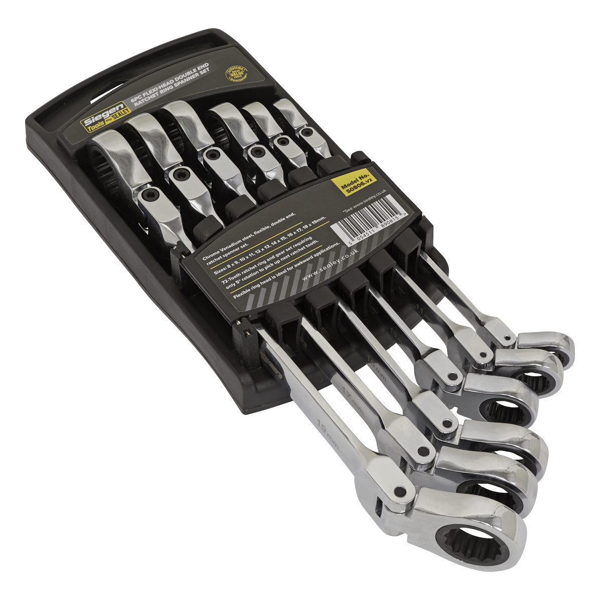 Sealey 6pc Flexi-Head Double End Ratchet Ring Spanner Set S0806