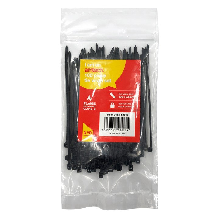 Amtech 100 Tie wraps (100mm x 2.5mm) - black S0810
