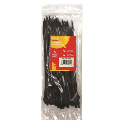 Amtech 100 Tie wraps (200mm x 2.5mm) - black S0811