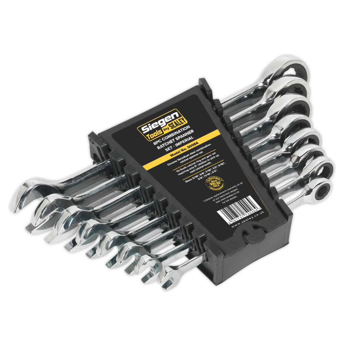 Sealey 8pc Combination Ratchet Spanner Set - Imperial S0984