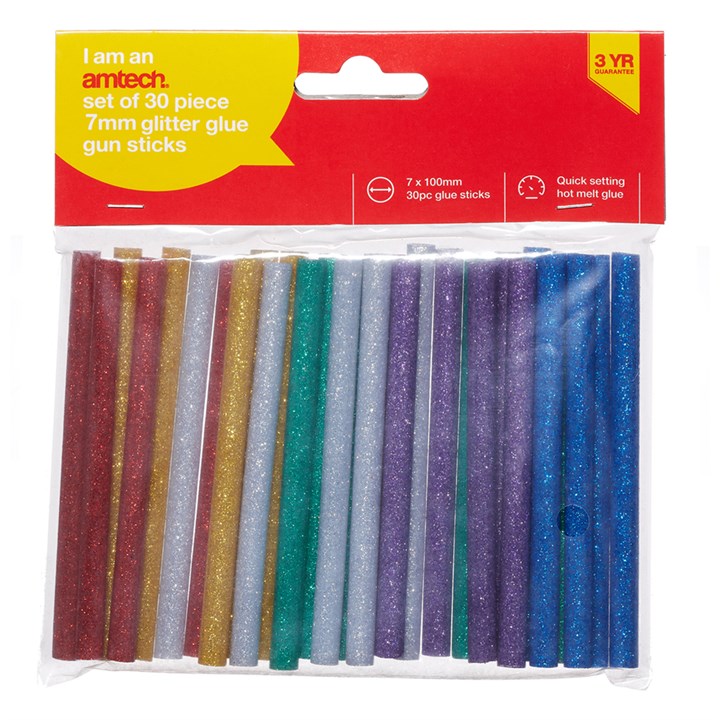 Amtech 7mm x 100mm Colourful glitter hot melt glue gun sticks (30 pack) S1875
