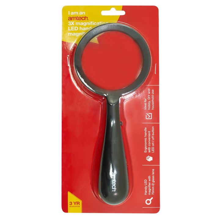 Amtech 3x hand magnifier with LED S2919