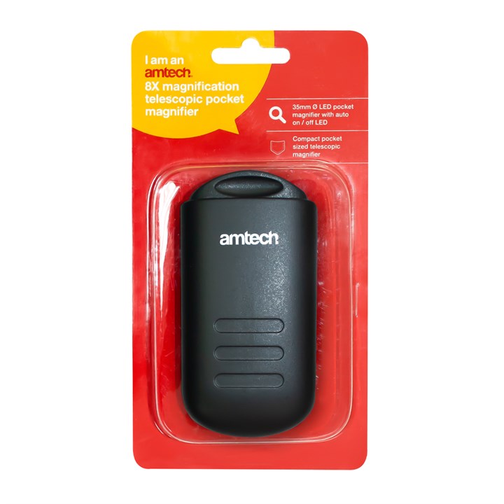 Amtech 8x Telescopic pocket magnifier with LED S2929