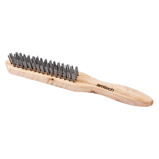 Amtech 4 Row wire brush with wooden handle S3400