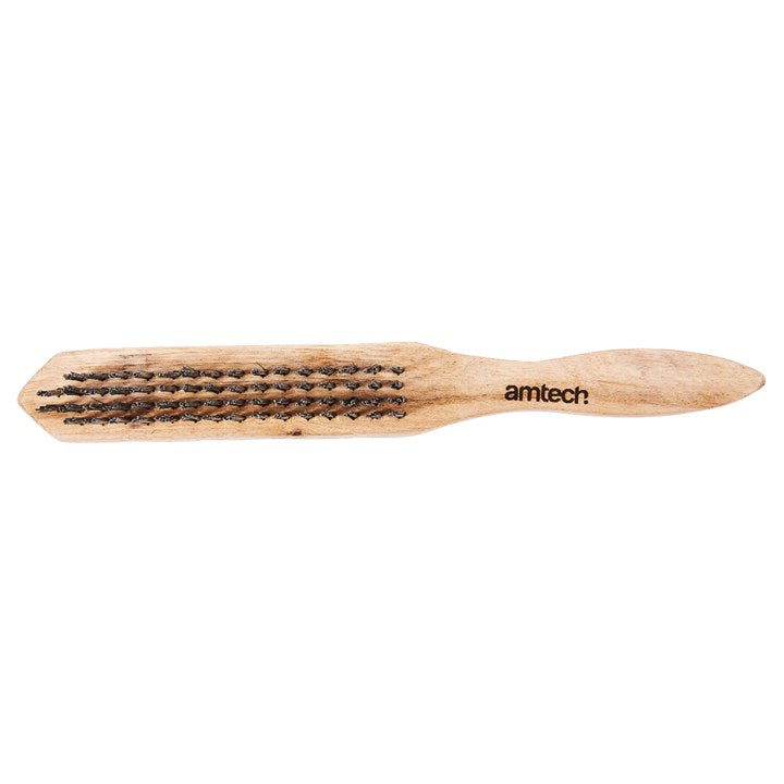 Amtech 4 Row wire brush with wooden handle S3400