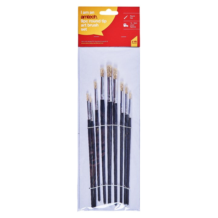Amtech 9 Piece round tip art brush set S4135