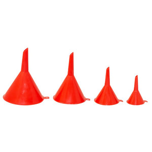 Amtech This handy 4 piece mini plastic funnel set is made from durable, easy to clean Polypropylene. The set is suitable for a wide range of garden, DIY and automotive uses, including topping up battery deionised water or brake fluid. S4205