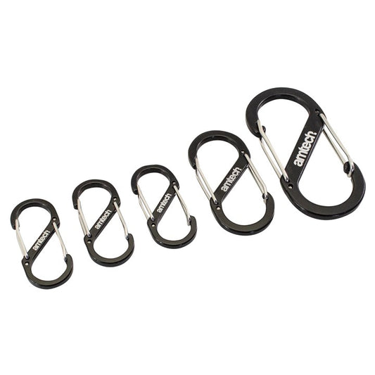 Amtech 5 piece dual buckle carabiner set S4322